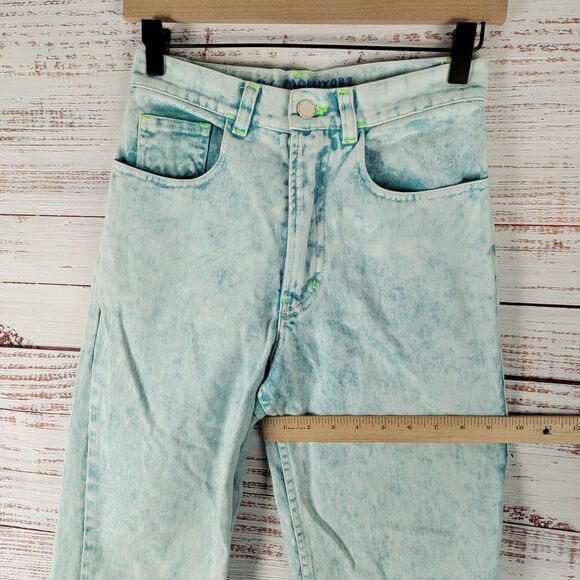 Mokuyobi Denim Jeans Women 26 Mint Green Acid Wash High Rise Tapered Pants Retro - Picture 3 of 12